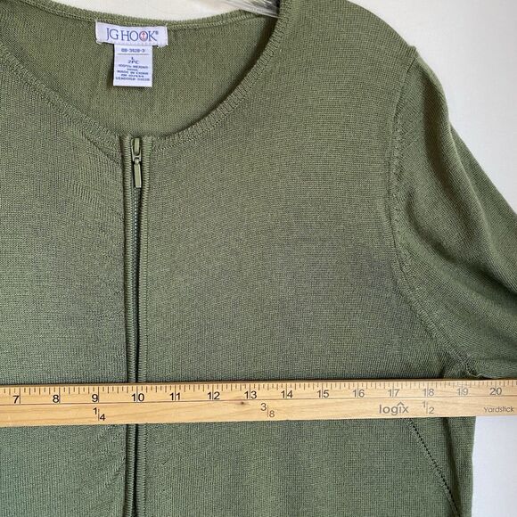 Vintage JG Hook Merino Wool Cardigan Women L Olive Green Full Zip Retro Cottage - Picture 4 of 8